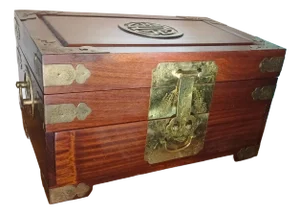 1970s Vintage Rosewood Chinoiserie Brass Accented Jewelry Box Chest