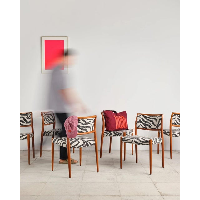 Wood Model 80 Dining Chairs in Teak with Zebra-Print Upholstery by Niels O. Møller for j.l. Møllers, Denmark, 1960s, Set of 6 For Sale - Image 7 of 18