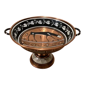 Vintage Late 20th Century Copper Enamel Greek Antelope Footed Bowl With Handles