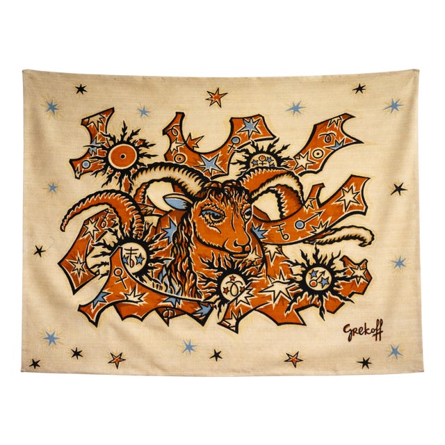 Aries Zodiac Tapestry in Wool by Elie Grekoff for Tanit, Paris, France, 1970 For Sale
