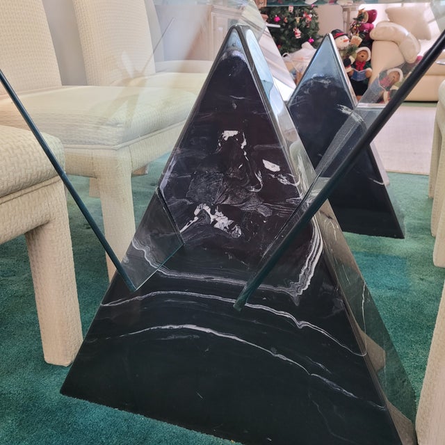 1980s Postmodern Glass Top Double Triangle Base Dining Table For Sale - Image 9 of 10