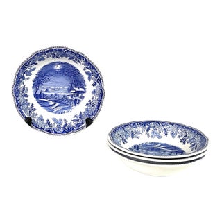 1990s Spode-Ascot Coupe Cereal Bowls “Winters Eve”Camilla Shape- Set of 4 For Sale