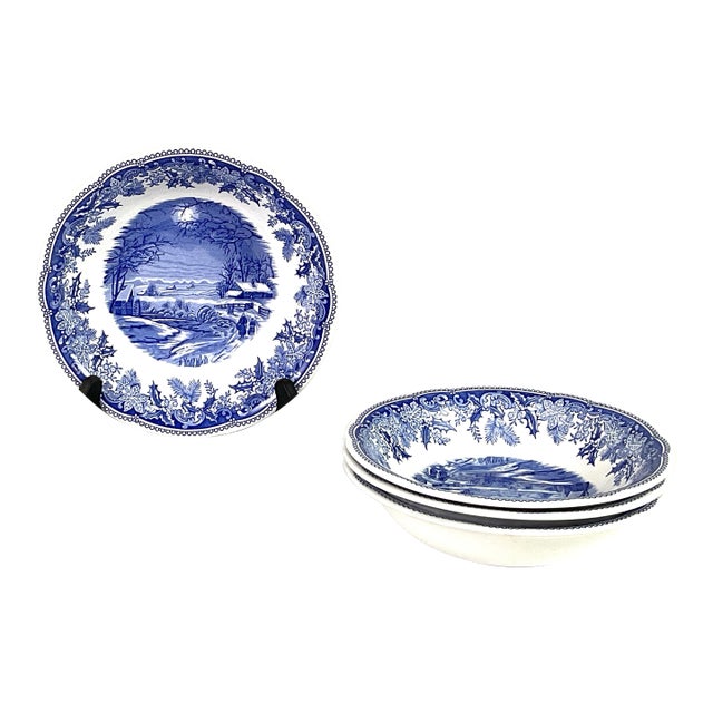 1990s Spode-Ascot Coupe Cereal Bowls “Winters Eve”Camilla Shape- Set of 4 For Sale