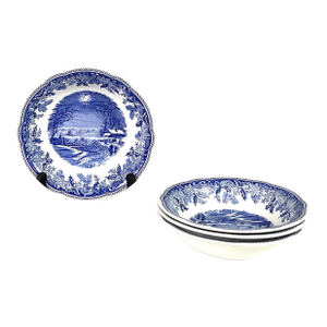 1990s Spode-Ascot Coupe Cereal Bowls “Winters Eve”Camilla Shape- Set of 4