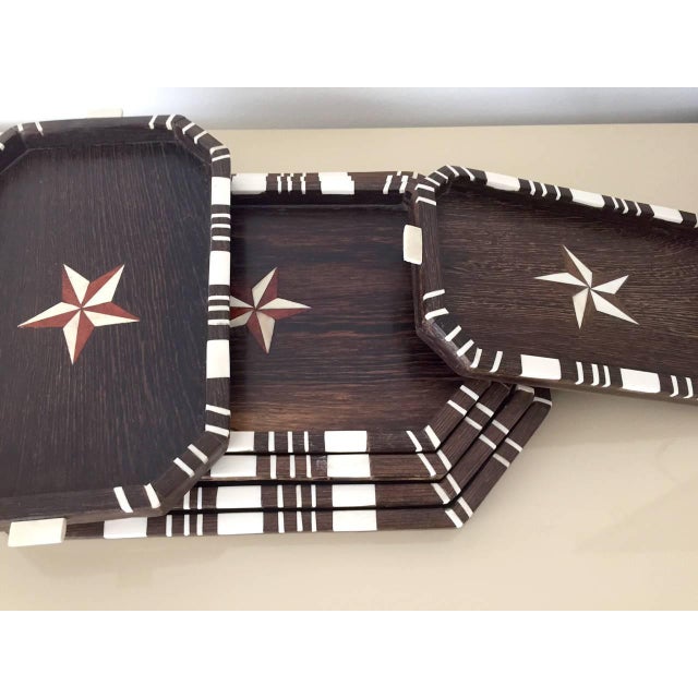 English A stack of six antique wood trays with bone inlays For Sale - Image 3 of 7