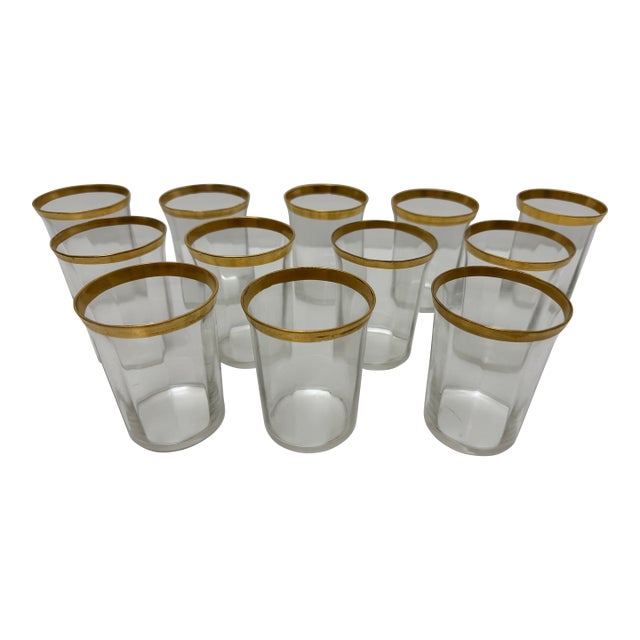 Gold Rim Glasses (12) 3.75 Inches High. Vintage For Sale