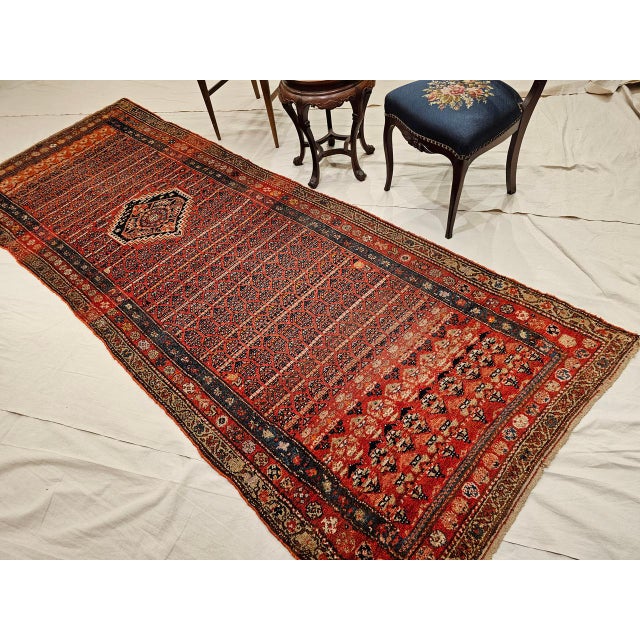 Vintage Persian Kurdish Bidjar Wide Runner Rug, Hand-Knotted Wool, Paisley Pattern, Terracotta & Blue, 4x11 For Sale - Image 4 of 12