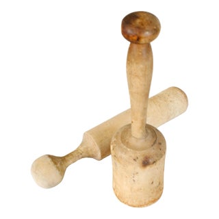 Antique French Hand-Turned Rustic Chef's Masher Set/2 For Sale