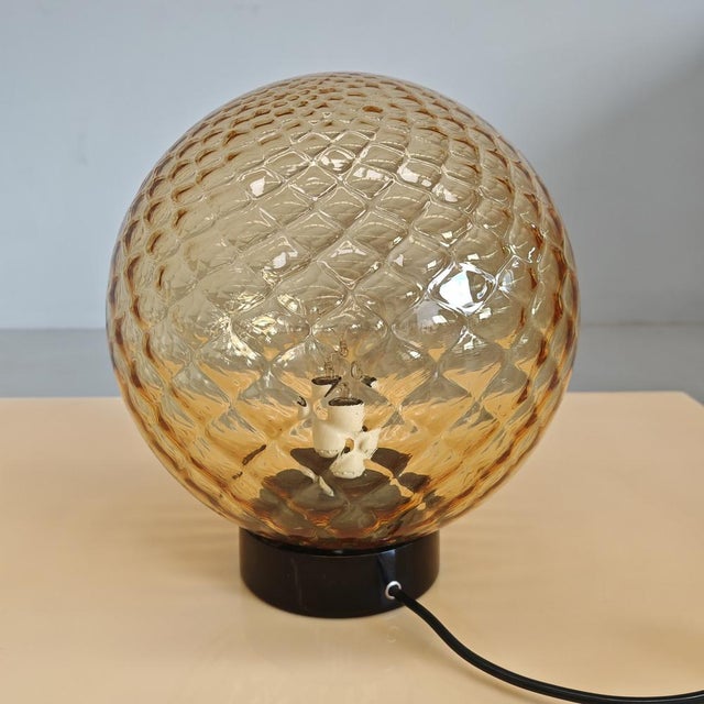Amber Murano Glass Sphere Lamp in the style of Balloton Venini, 1970s For Sale - Image 12 of 15