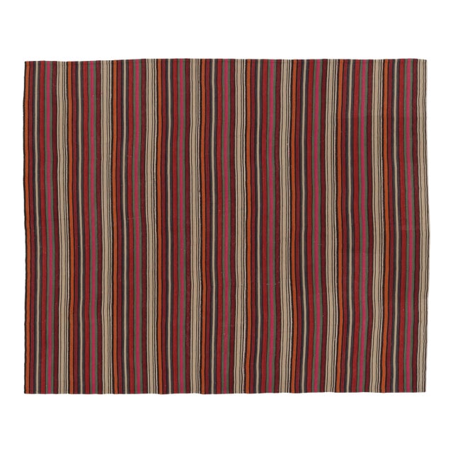 Vintage Persian Kilim, Stripes in Rich Red and Vibrant Jewel Tones - Rug & Kilim For Sale