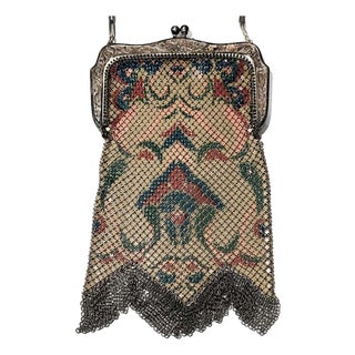 Whiting & Davis Mesh Purse Silver-Tone Engraved Frame - Art Deco Flapper Era For Sale