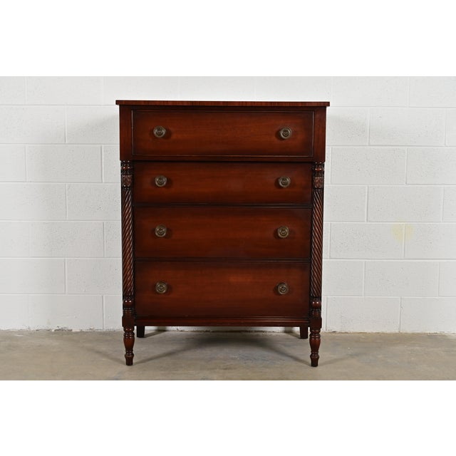 Kindel Furniture American Empire Carved Mahogany Four-Drawer Highboy Dresser, Circa 1960s For Sale - Image 12 of 12
