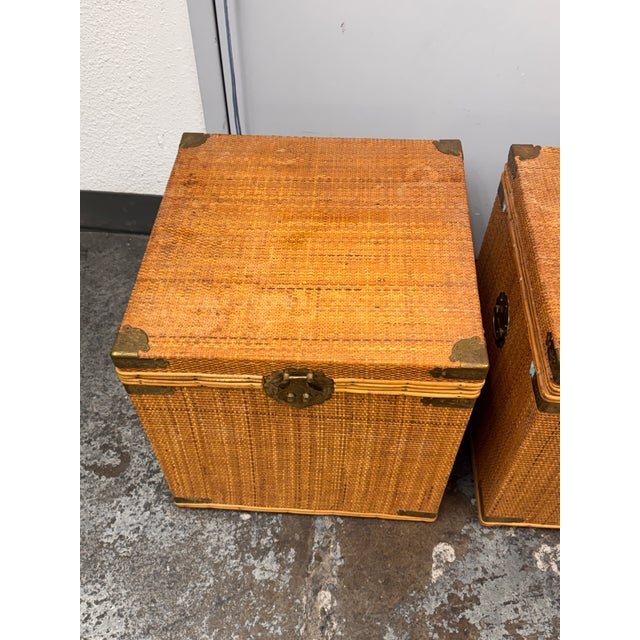 Wicker Asian Campaign/Chinoiserie Hinged Chests, Pair For Sale - Image 4 of 12
