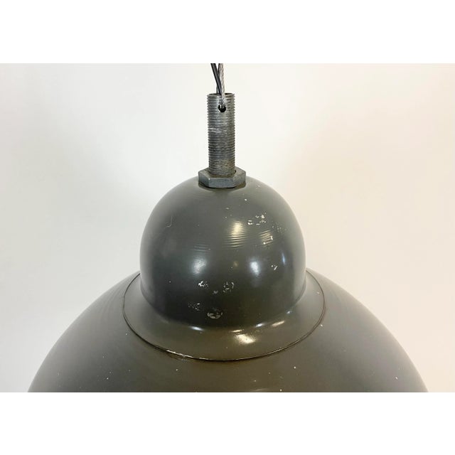 Industrial Industrial Grey Pendant Lamp with Clear Glass Cover, 1970s For Sale - Image 3 of 16