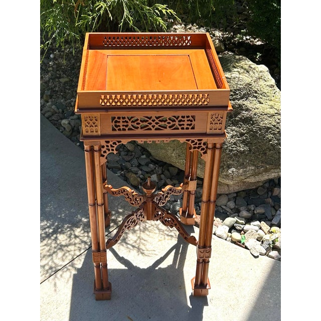 20th Century, Chinese Chippendale, Mahogany, Occasional Table, Lamp, Side/Tea Service, W/Sliding Drawer, Fretwork, and a Finial, 1970 For Sale - Image 10 of 12