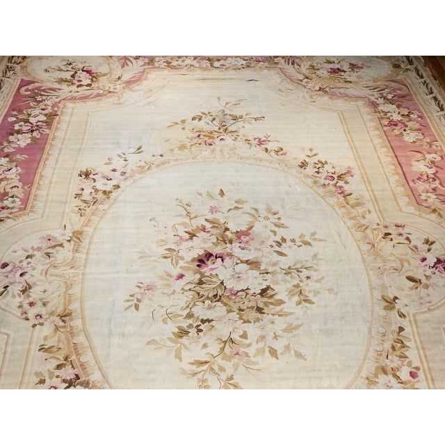 Antique French Aubusson Rug, Handwoven Wool, Floral Pattern, Ivory & Pale Green, 12' X 18' For Sale - Image 14 of 17