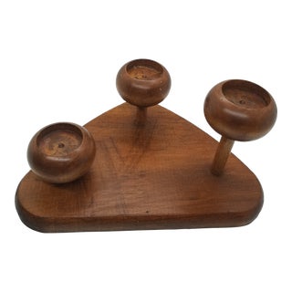 Vintage Mid-Century Modern Hand Carved Votive Candle Stand For Sale
