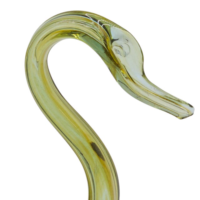 Mid-Century Hand Blown Murano Art Glass Swan Dish in Green and Copper Swirl For Sale In San Francisco - Image 6 of 9