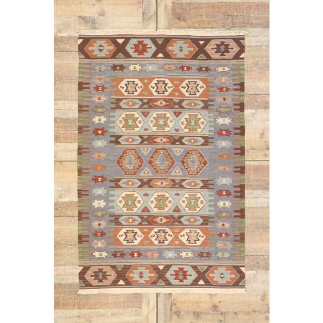 Terra Cotta Vintage Persian Shiraz Kilim Rug - 03'08 X 05'07. For Sale - Image 8 of 9