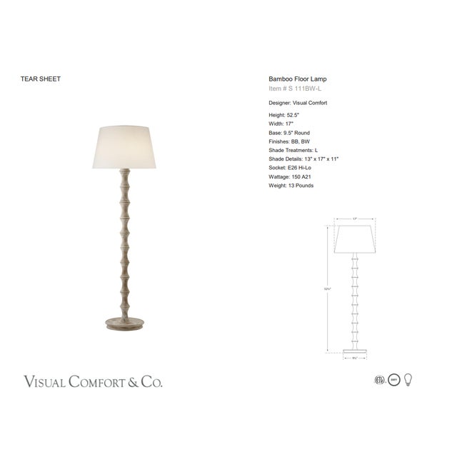 Visual Comfort Signature Bamboo Floor Lamp in Belgian White with Linen Shade Designer: Visual Comfort Signature Height:...