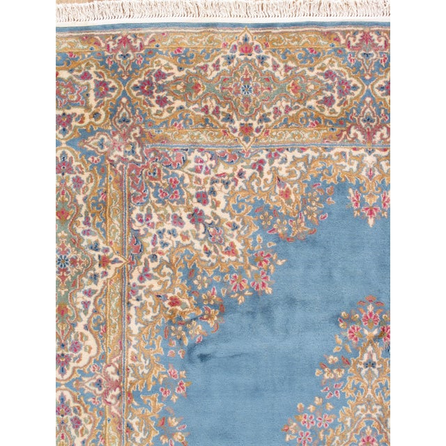 Antique Kerman Carpet, Fine Persian Oriental Rug Light Blue, Ivory, Gold, Green For Sale In New York - Image 6 of 12