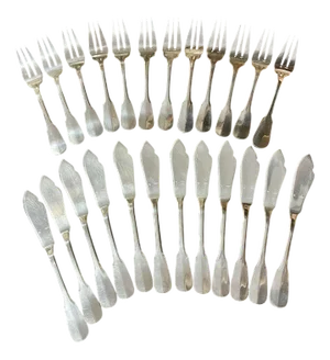 Vieux Paris Fish Forks and Knives in Silver-Plated Metal from Vieux Paris, Set of 24