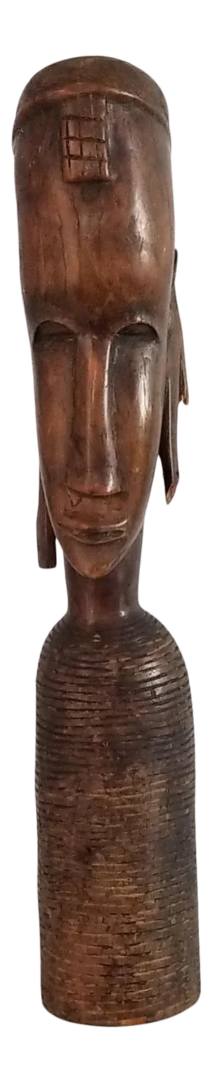 Vintage Hand Carved Wood African Tribal Female Bust Sculpture