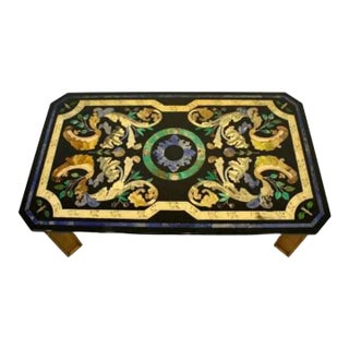 Mid Century Modern Italian Scagliola Trompe L'oeil & Brass Coffee Table For Sale