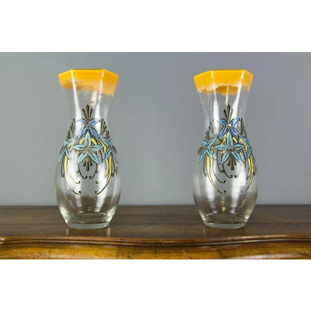Antique French Enameled Glass Vases from Legras, Set of 2 For Sale - Image 12 of 18