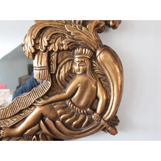 Wood Vintage Rococo Syroco Style Carved Relief Frame Wall Mirrors in Gilt Molded Plaster Native Islander Motif - a Pair For Sale - Image 7 of 12