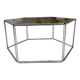 Hexagonal Glass and Chrome Coffee Table by Poul Cadovius, 1970s For Sale