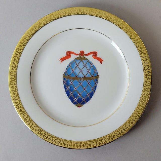 Ceramic Christmas Gilded Porcelain Plates by Royal Gallery With Fabergé-Style Egg - Set of 6 For Sale - Image 7 of 10