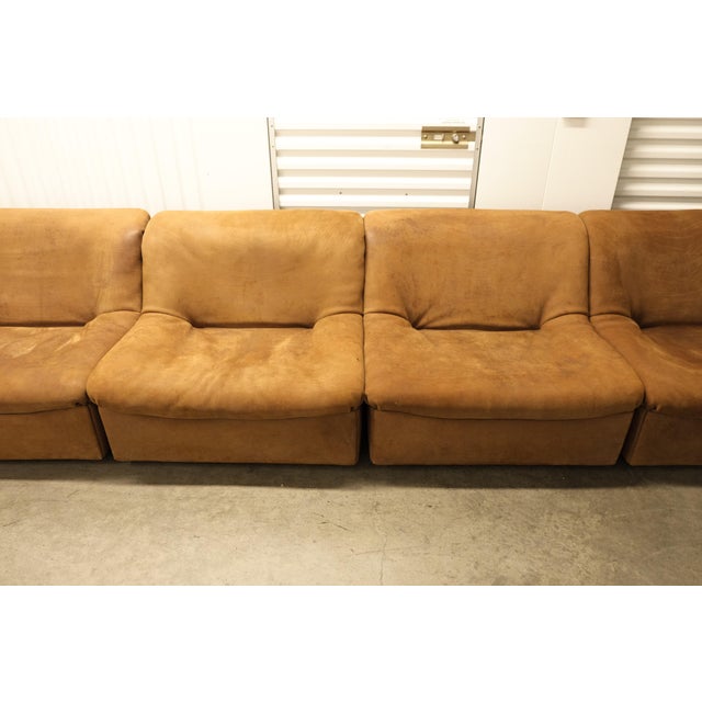 De Sede 1970s De Sede Attributed Vintage Ds-46 Modular Sofa in Cognac Buffalo Leather, Set of 6 For Sale - Image 4 of 11