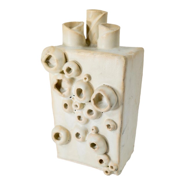 Mid-Century Modern Cream Colored Art Pottery Flower Vase For Sale