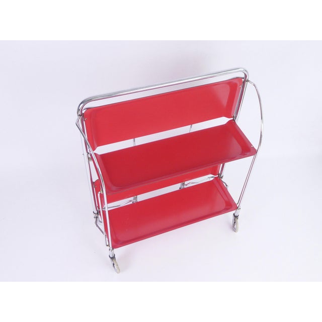 Metal Vintage Red Foldable Bar Cart in Chrome Metal, 1960s For Sale - Image 7 of 10