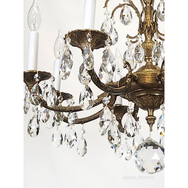 Antique 8 Arm Sweet Sensational Brass Cut Lead Glass Crystal Chandelier For Sale - Image 14 of 15