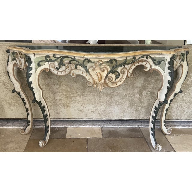 Stone 19th Century Rococo Style Italian Console Table Marble Top For Sale - Image 7 of 18