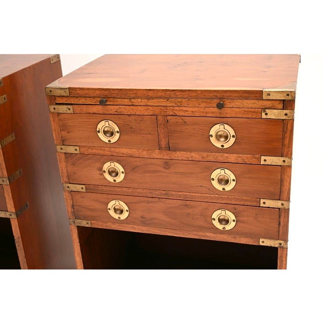Vintage Military Campaign Bedside Cabinets in Yew Wood, 1930, Set of 2 For Sale - Image 10 of 11