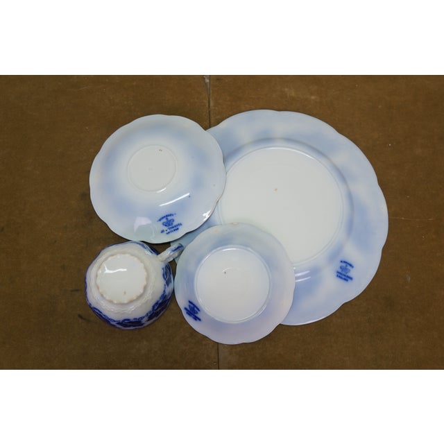 20 Pc Antique English Johnson Bros Normandy Flow Blue Porcelain Dinnerware For Sale - Image 17 of 17
