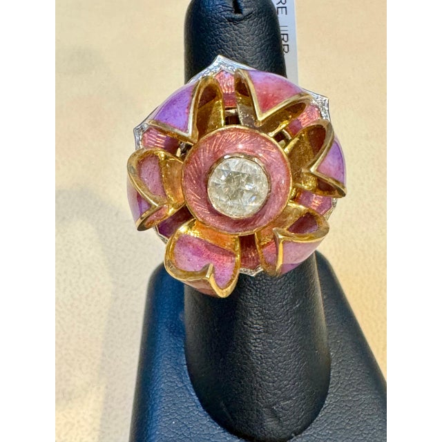 Gorgeous Lotus Flower Ring featuring a solitaire Diamond and Enamel, size 6.5. This unique ring mimics the opening of a...