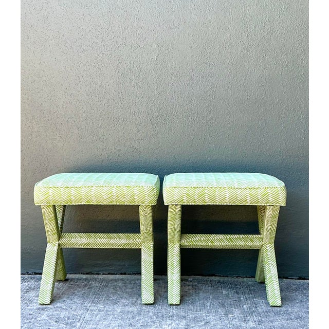 Green Vintage X Bench in Quadrille Alan Campbell “Zig Zag” For Sale - Image 8 of 12