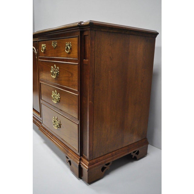 Vintage Thomasville Chippendale Style Cherry Wood Triple Dresser Long