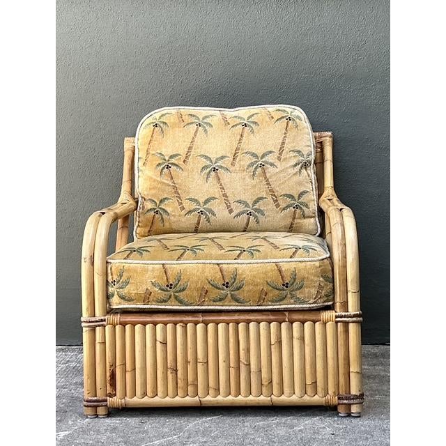 Hollywood Regency Vintage Bielecky Brothers Rattan Lounge Chair For Sale - Image 3 of 12
