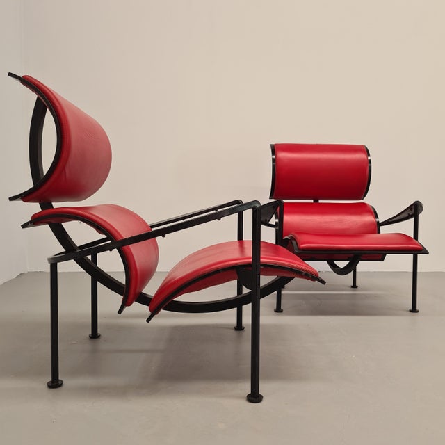 Set of Red Leather Armchairs by Carlo Forcolini for Alias, 1986 For Sale - Image 11 of 18