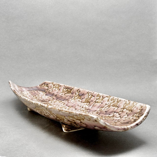 Mid 20th Century Vintage Stangl Pottery Mid-Century Mottled Purple Glaze Footed Bread Serving Tray For Sale - Image 5 of 8