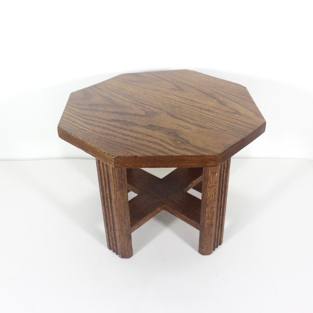 Vintage Oak Wood Octagonal Stool or Plant Stand For Sale - Image 10 of 14
