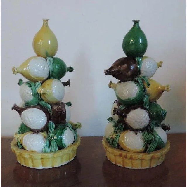 18th / 19th Century Chinese Porcelain Altar Temple Fruit Pyramids of Pomegranates in the Kangxi Taste - a Pair For Sale - Image 4 of 8