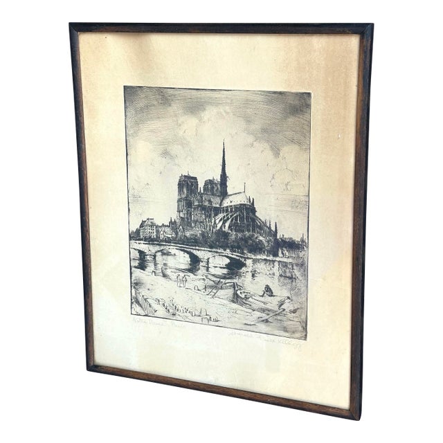 Notre Dame, Paris Original Drypoint Etching by Harold Field Kellogg For Sale