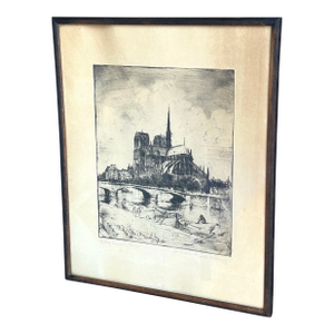 Notre Dame, Paris Original Drypoint Etching by Harold Field Kellogg