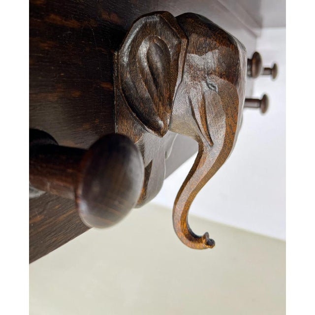 1970s Dark Wood Wall Mounted Coat Rack with Carved Elephant Head, 1970s For Sale - Image 5 of 12